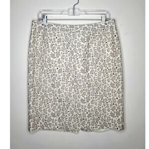 Ann Taylor Loft cream cotton silk blend animal print pencil skirt - 10